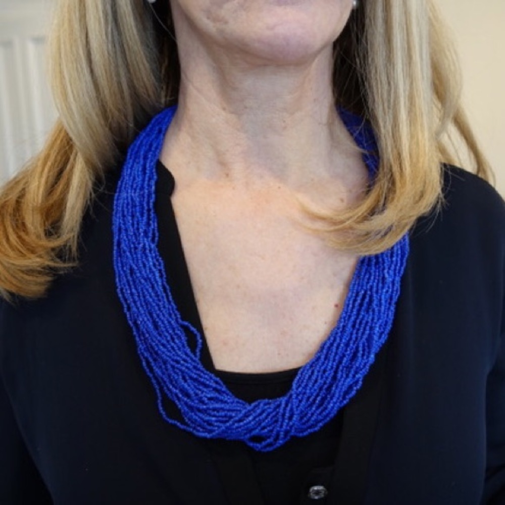 Vintage Handmade Beaded Blue Statement Necklace